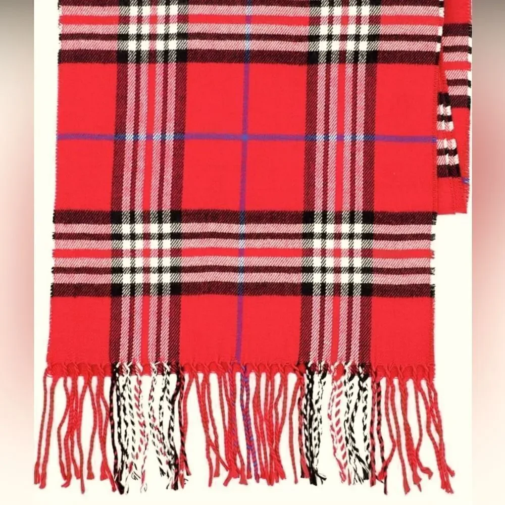 Plaid red, black and white plaid cashmere scarf